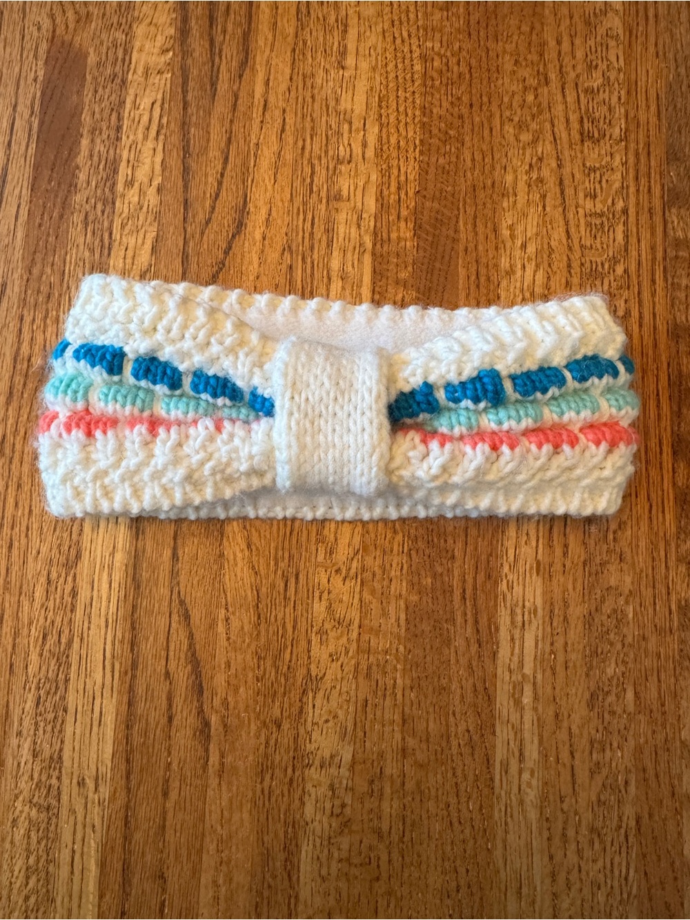 Billabong Cream Knit Fleece Lined Headband Ear Warmer | Multicolor Retro Patch